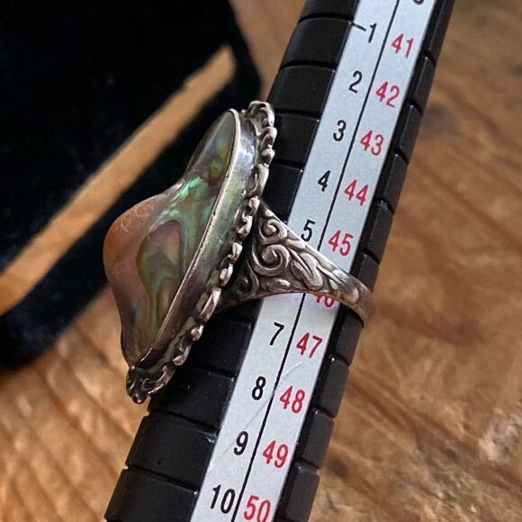 💛 Unique Vintage Sterling Silver Mother of Pearl Ring - Picture 8 of 9